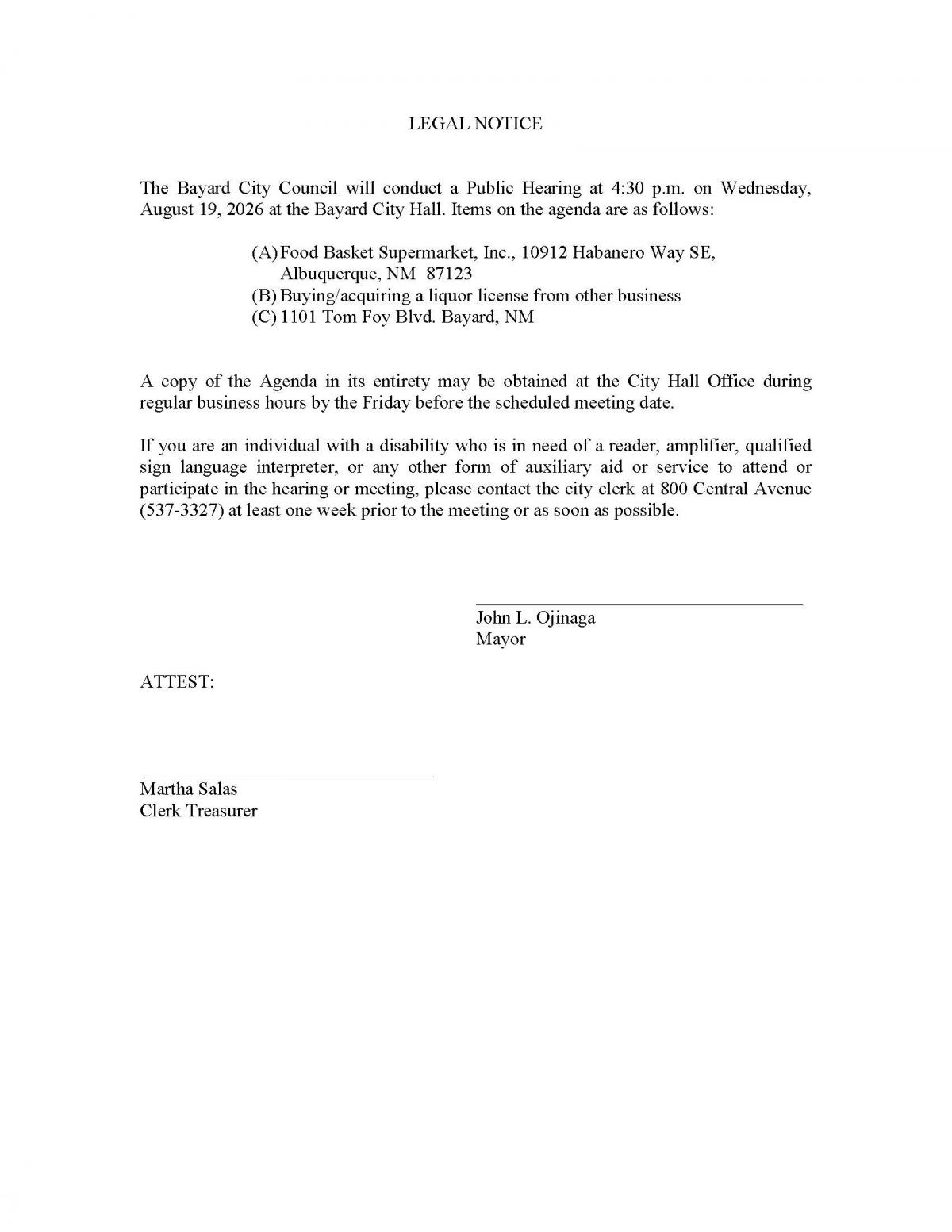 Public Hearing- Liquor License